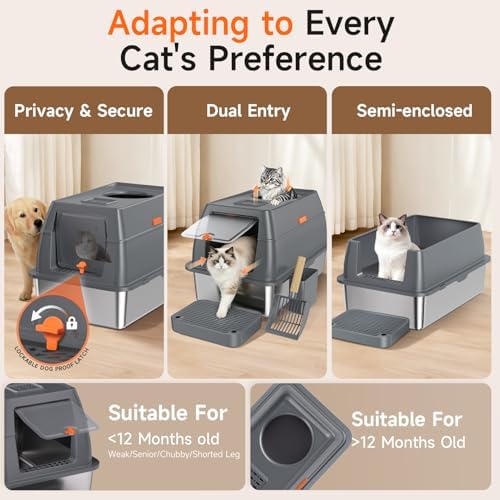 XL Enclosed Stainless Steel Litter Box - Image 6