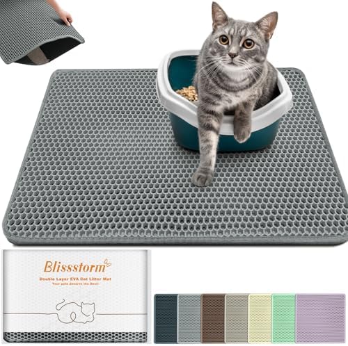Cat Litter Mat 35"x24", Double Layer EVA Litterbox Mat Dark Gray by BLISSSTORM
