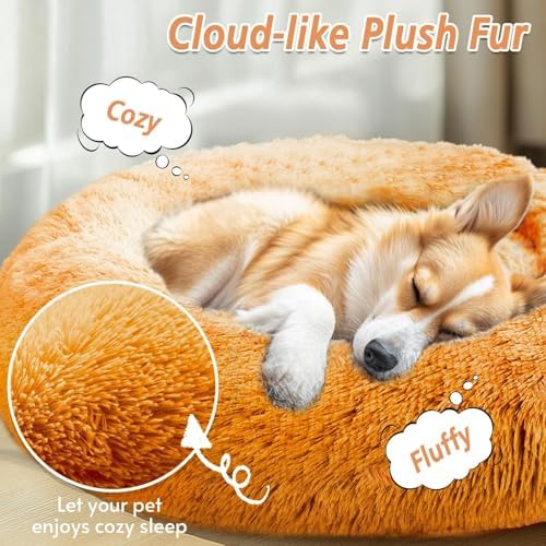 JOLLYVOGUE Calming Dog Beds Large Sized Dog, 36in Donut Washable Large Pet Bed - Image 2