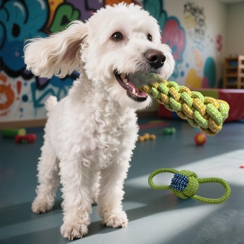 Sunglow Cotton Rope Weaving Dog Toy & Ring Toy Rubber, Cotton Rope Dog Chew Toys - Image 4
