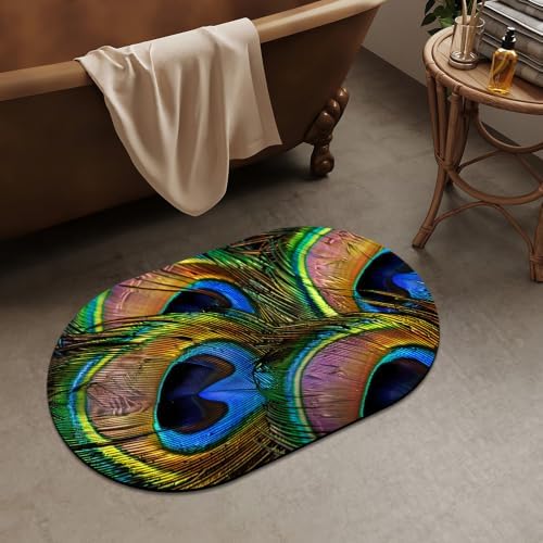 Vibrant-Peacock-Feathers Super Absorbent Quick-Drying Bathroom Mat Rug - Image 2