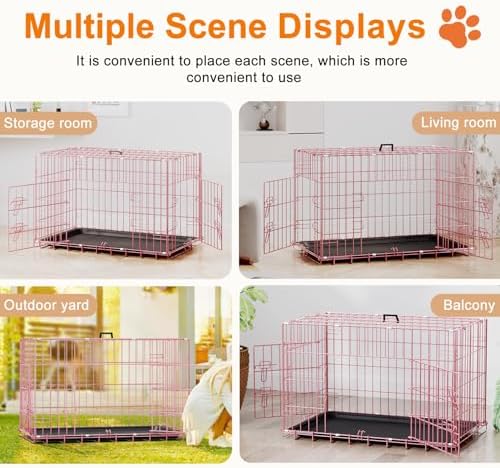 FDW | 30" Foldable Metal Dog Crate | Pink | Cage - Image 5
