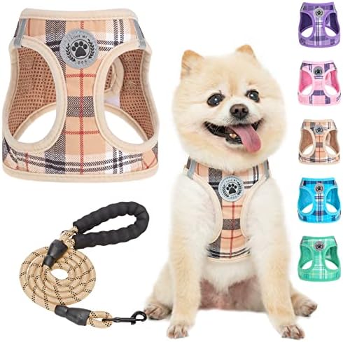 BEAUTYZOO Small Dog Harness and Leash Set, No Pull Puppy Pet Vest- Beige by BEAUTYZOO
