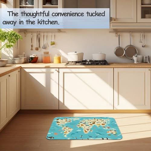 World Map with Animals AST Drying Absorbent Bathroom Mat, Non-Slip Rubber - Image 6