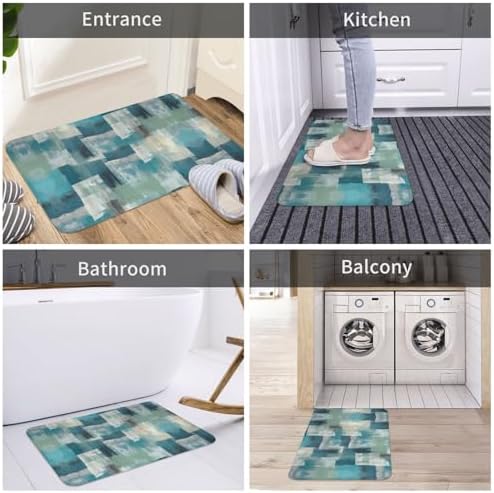 Turquoise Grey Modern Geometric Bath Mat 24x16 Inch Non-Slip Soft Microfiber - Image 7