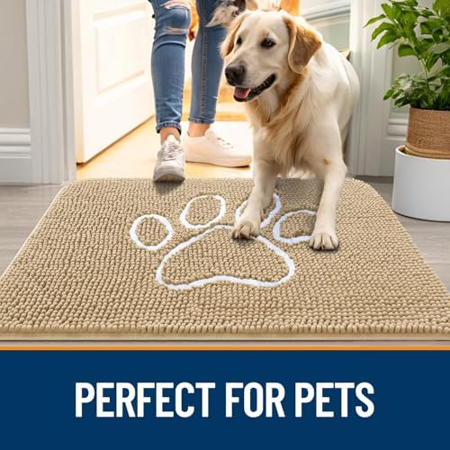 OLANLY Dog Door Mat for Muddy Paws 34x21, Paw Print Design Chenille Mud Mat - Image 6