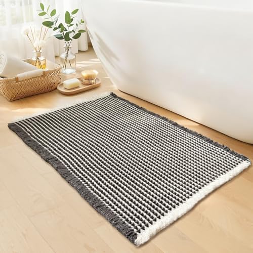 Waffle Bath Mat, Boho Bathroom Rugs Non Slip Washable by GRLYUH