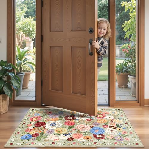 Green Floral Hallway Runner Rug 2x4 - Image 2