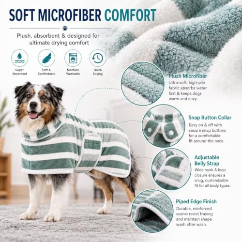 Quick-Dry Dog Bathrobe, Absorbent Striped Pet Towel Coat，Blue：2XL - Image 7