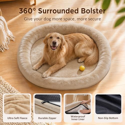 Waterproof Orthopedic Dog Bed for Medium Dogs, Light Brown - Image 2