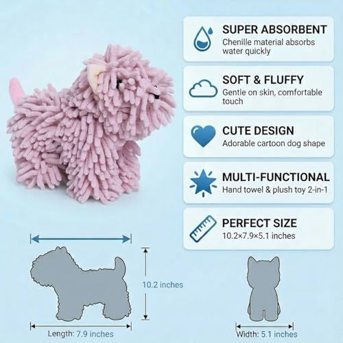 2Pcs Chenille Dog Hand Towel Fuzzy Ball Dog Towel Animal Hand Towels - Image 3