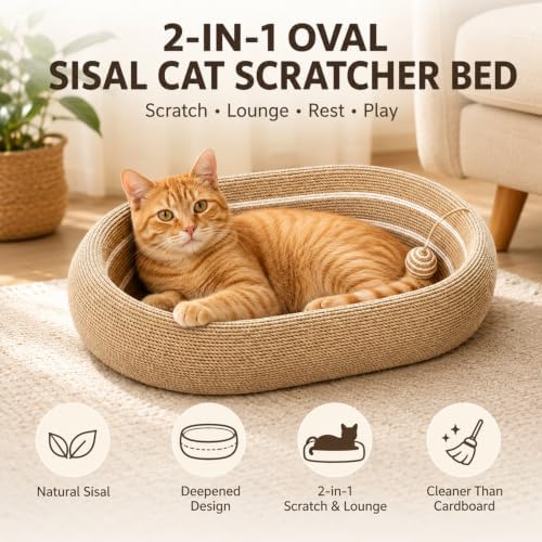 3-in-1 Extra Large Oval Sisal Cat Scratcher Bed - Image 4