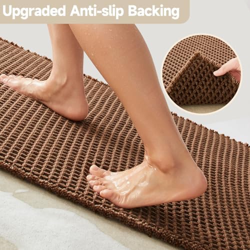 TYUU Waffle Runner Rug Bathroom, Long Boho Bath Mat, 60x24 Mocha - Image 4
