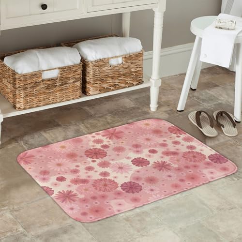 Pink Flowers Bath Mat 24x16 Inch Non-Slip Soft Microfiber Bathroom Rugs - Image 2