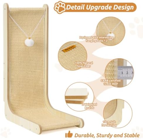26.8" Sisal Cat Scratcher for Indoor Cats, Wooden Cat Furniture - Image 4