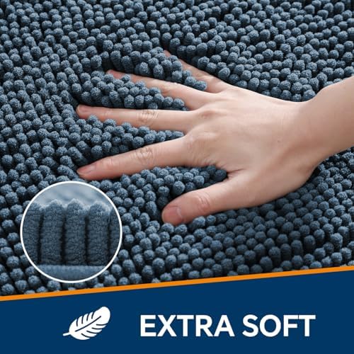 Chenille Bathroom Runner Rug 24"x60" Blue, Plush Bath Mat - Image 3
