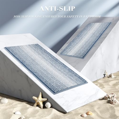 BSICPRO Bathroom Rugs Sets 2 Piece, Non Slip Striped Bath Mats, Fog Blue - Image 5
