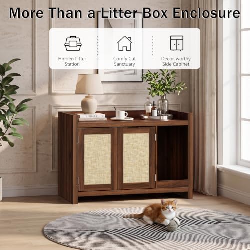 Cat Litter Box Enclosure, Modern Rattan Hidden Litter Box Furniture - Image 6