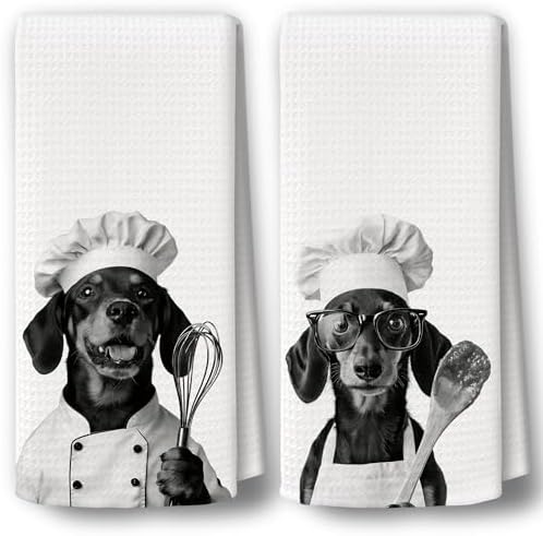 Dog Kitchen Towels Decor Set of 2 by BCUANGD