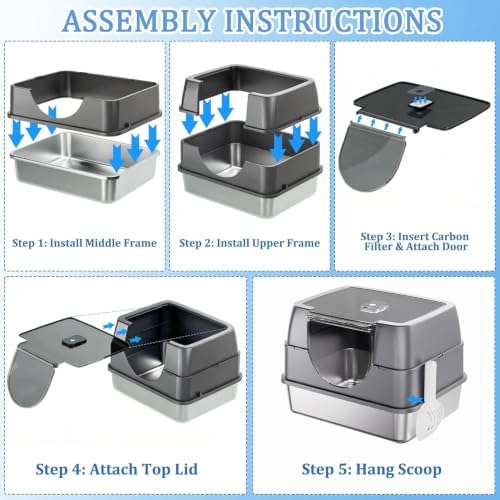 Flip-top Stainless Steel cat Litter Box, Fully Enclosed cat Toilet - Image 5