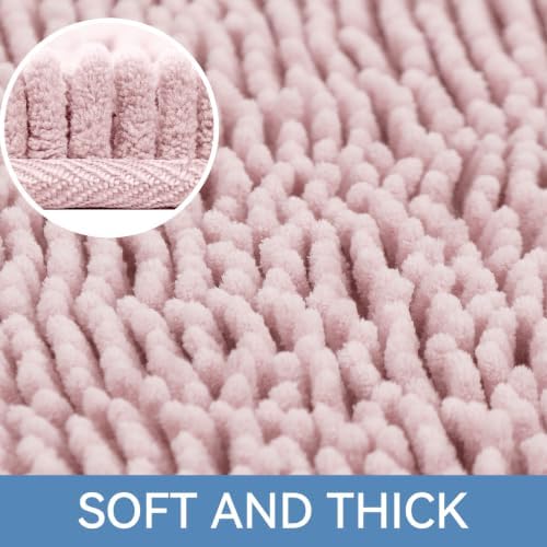 Bcoimo Bath Rug Mat, 30x20 Chenille Non Slip Pink Bathroom Floor Shower Mats - Image 3