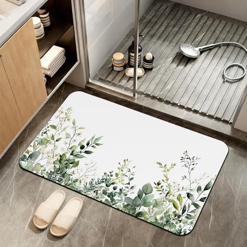 Non Slip Bath Mat, Watercolor Eucalyptus Leaves Bathroom Decor by ZTHLL