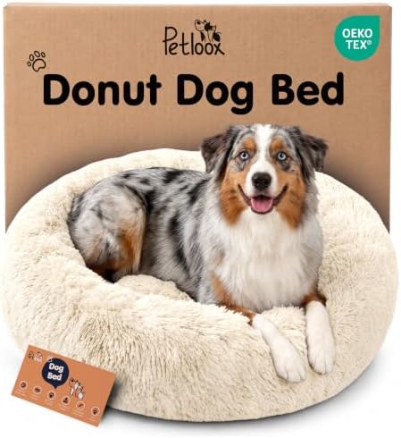 Calming Donut Dog Bed for Small Dogs, Round Dog Bed for Medium & Large Dogs by Petloox