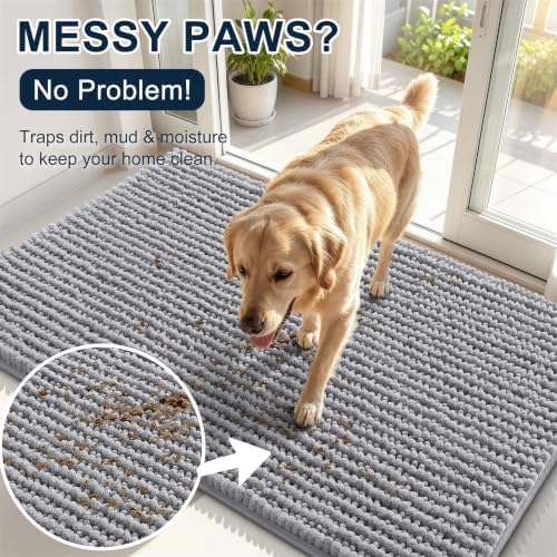Smiry Dog Door Mat for Muddy Paws 30x20, Ultra Absorbent Chenille Doormat - Image 5