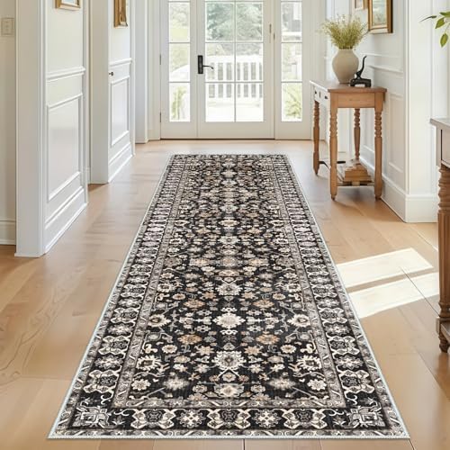 Wshable Runner Rug, Rugs for Hallway 3x10 Black Carpet - Image 3