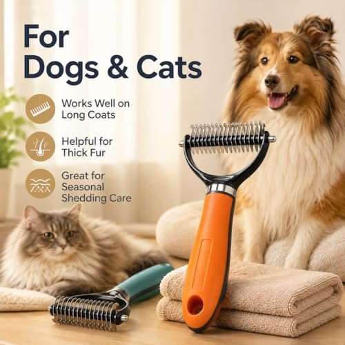 Double Sided Pet Grooming Rake, Extra Wide Deshedding Brush - Image 4