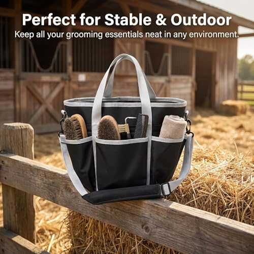 Horse Grooming Tote Bag with 6 Pockets & Drawstring Closure, Portable Grooming - Image 6