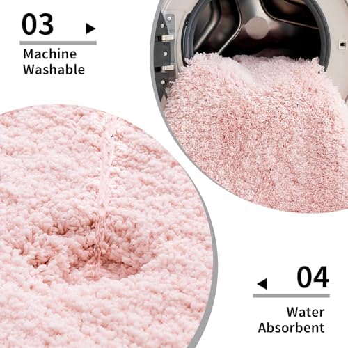 Disolla Pink Bathroom Runner Rug 24x59, Soft Plush Large Bath Mat - Image 5