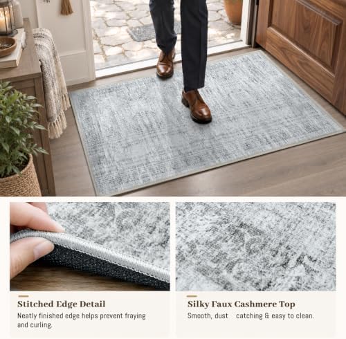 Area Rugs for Living Room Dining Room 9x12 Washable Non-Slip Vintage Grey - Image 3