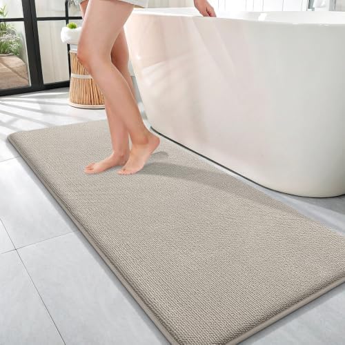 OLANLY Memory Foam Bathroom Runner Rugs 47x17, Long Bath Mats, Warm Taupe by OLANLY