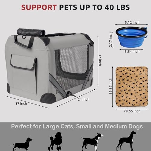 Petprsco Large Cat Carrier for 2 Cats/Small Dogs 24"x17"x17" for Car Travel - Image 5