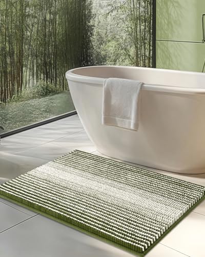 BSICPRO Large Chenille Bathroom Rugs, 24x36 Striped Bath Mats by BSICPRO