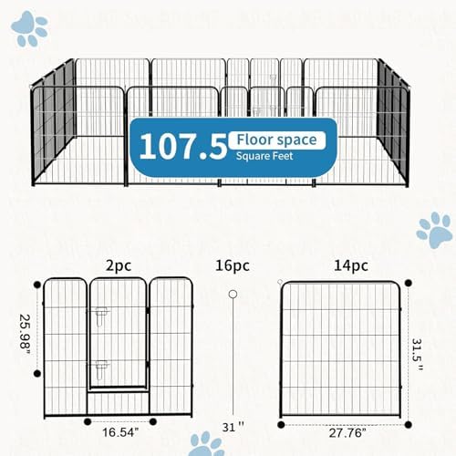 NEWBULIG Dog Playpen Indoor 32 Inch 16 Panels, Metal Outdoor Dog Fence Pen - Image 3