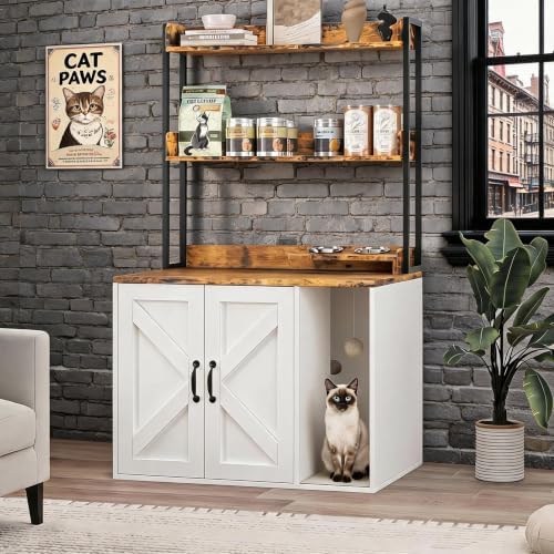 53" H Cat Litter Box Enclosure, Hidden Cabinet w/Storage & Charging by IDEALHOUSE