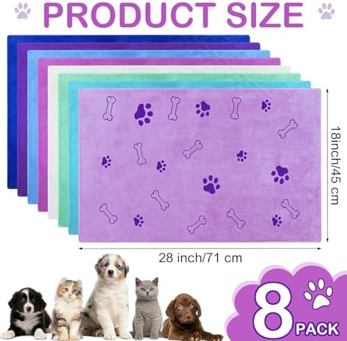 8 Pcs Dog Towel for Drying, 18 x 28 Inch, Dog Paw and Bone, Classic Color - Image 2