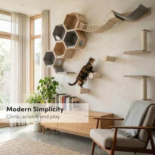 xympo Wall-Mounted Cat Climbing Steps, Floating Sisal Scratching Posts - Image 2