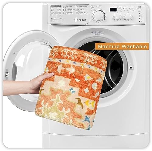 Uphome Boho Bathroom Runner Rug Orange Non-Slip Soft Bedroom Rug Machine - Image 4