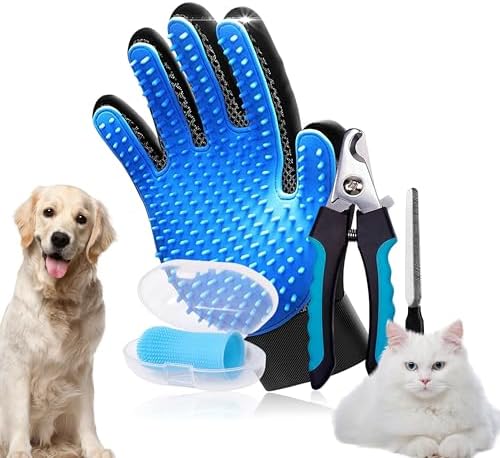 3-in-1 Pet Grooming Kit – Pet Deshedding Glove, 360° Silicone Finger Toothbrush by AstraVena