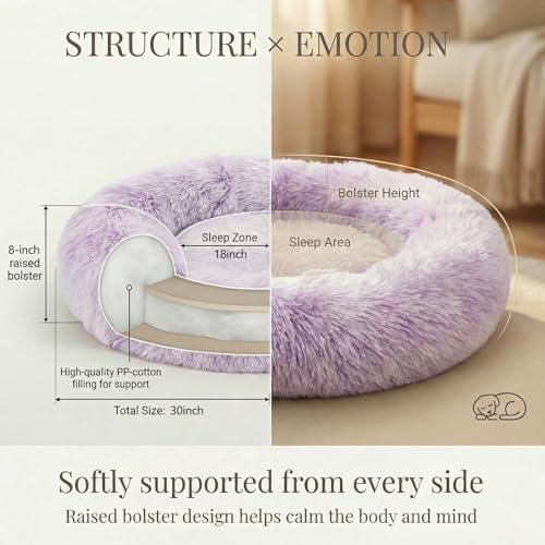 nononfish Round Calming Dog Bed, Plush Donut Pet Bed - Image 4