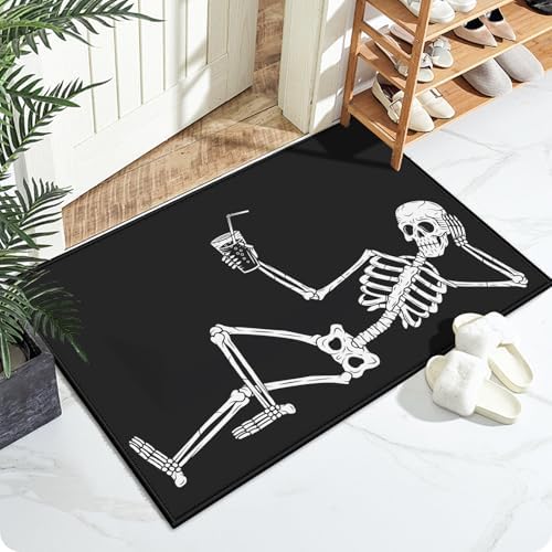 Funny Skeleton Bath Mat for Bathroom, Washable Door Mat Absorbent Bath Rug by VisittheDuibelproduct