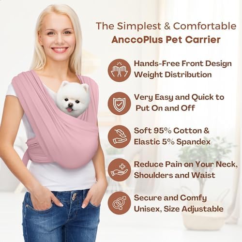 AnccoPlus Small Dog Sling Carrier, Hands-Free, Light Pink - Image 4