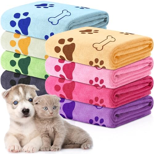 8 Pcs Dog Towel for Drying, 18 x 28 Inch, Dog Paw and Bone, Sweet Color by Chumia