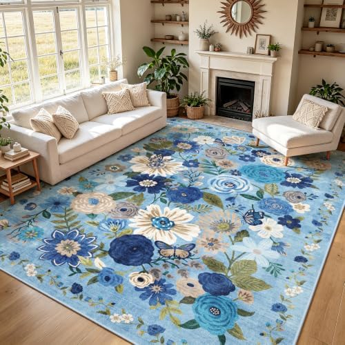 Blue Floral Area Rug 8x10 for Living Room Bedroom - Image 2