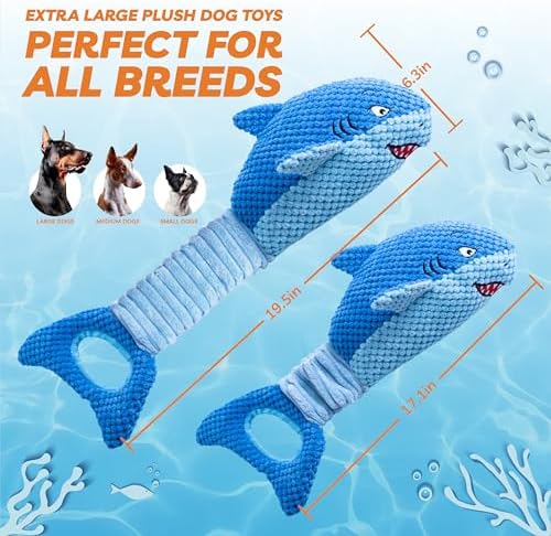 LEGEND SANDY Squeaky Dog Toys for Large Dogs – Interactive Plush Shark Toy - Image 7