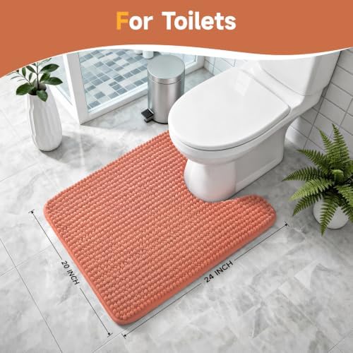 Ophanie Orange Toilet Rugs U-Shaped 24x20, Soft Chenille Contour Bath Mat - Image 2