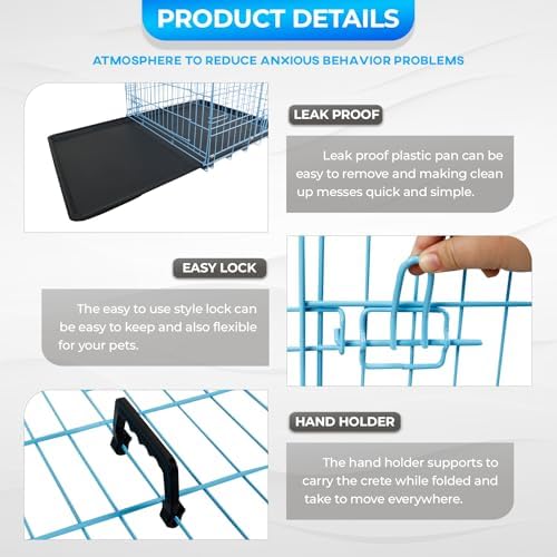 FDW | 30" Foldable Metal Dog Crate | Blue | Cage - Image 6